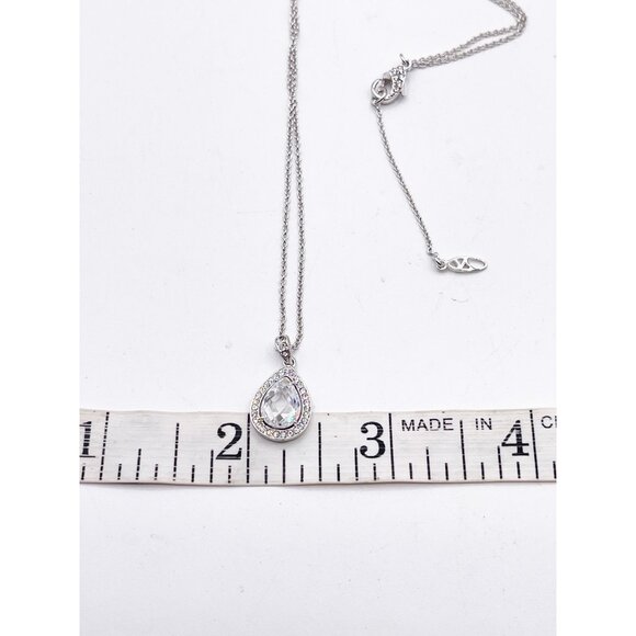 Nadri Teardrop Halo Pendant Necklace CZ Silver Tone Luxury Glam Elegant w/ Box - Picture 6 of 9